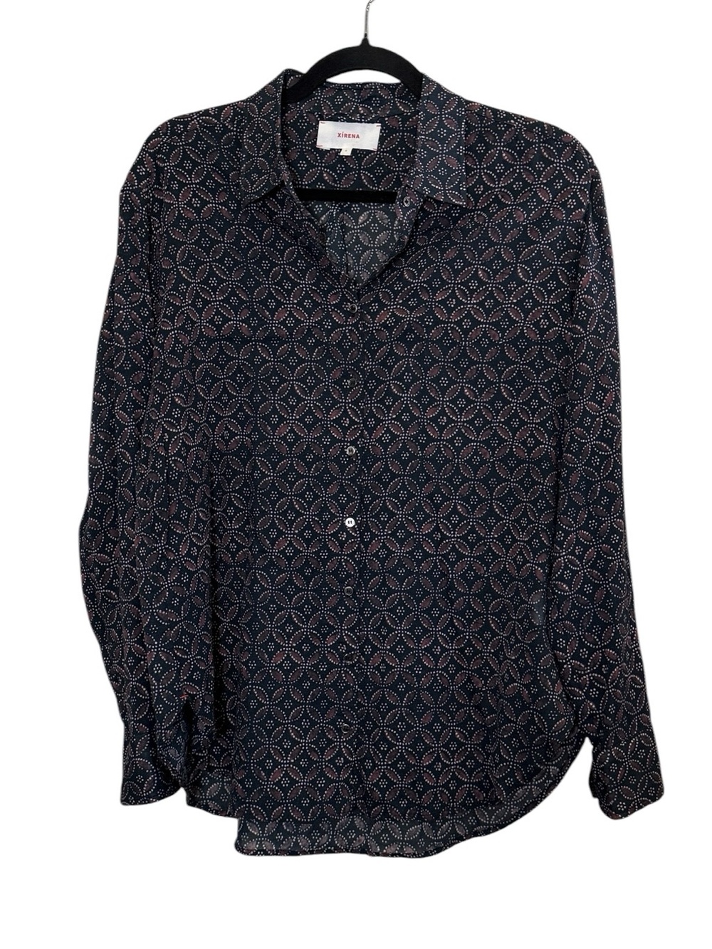 Xirena Women’s Lightweight Cotton Navy Patterned Button-Down Shirt sz S